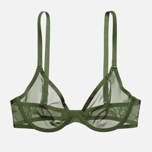 EUC Cuup olive green plunge mesh bra